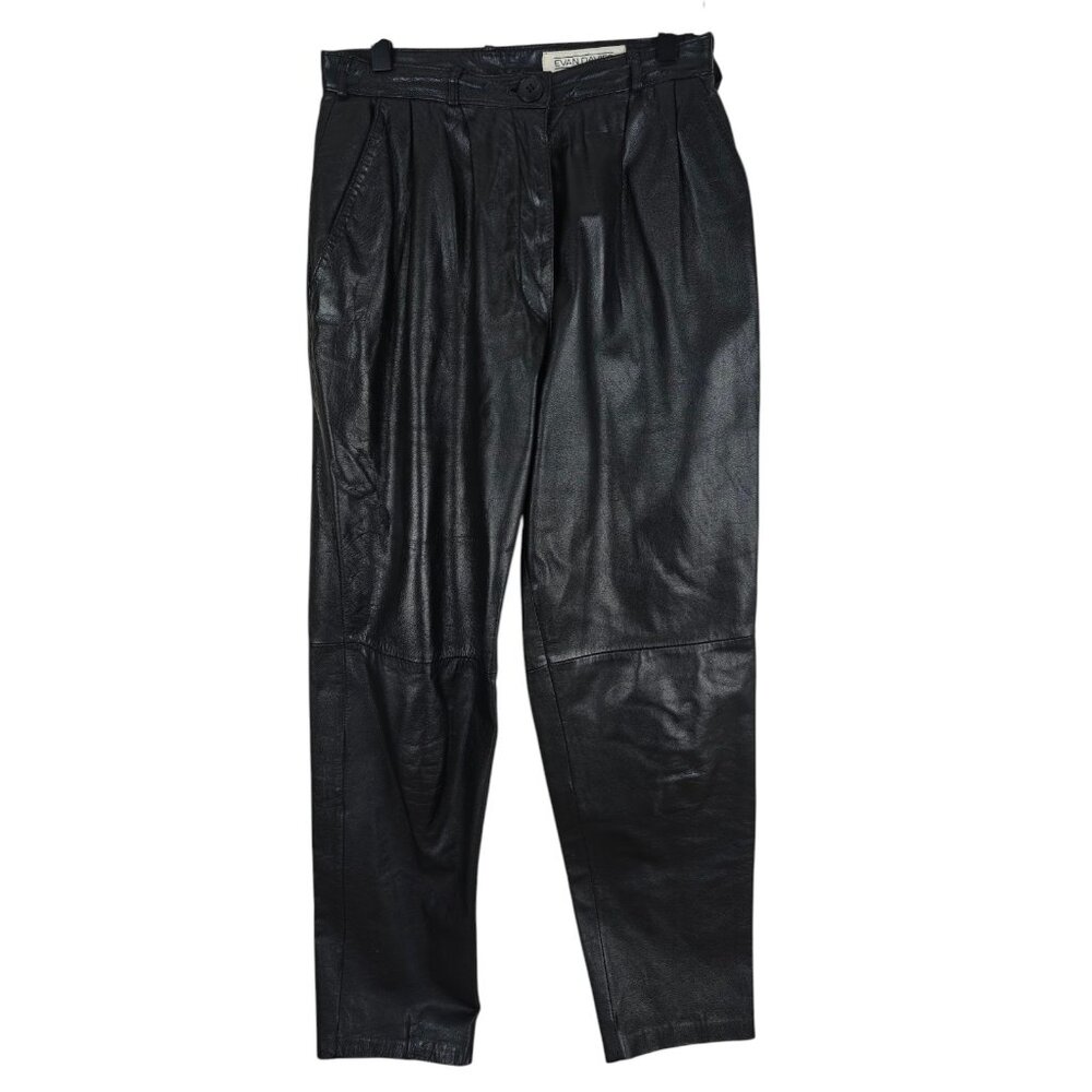 Vintage Evan Davies Black Leather Pants Size 8 Petite Lined Pleated 80's 90's